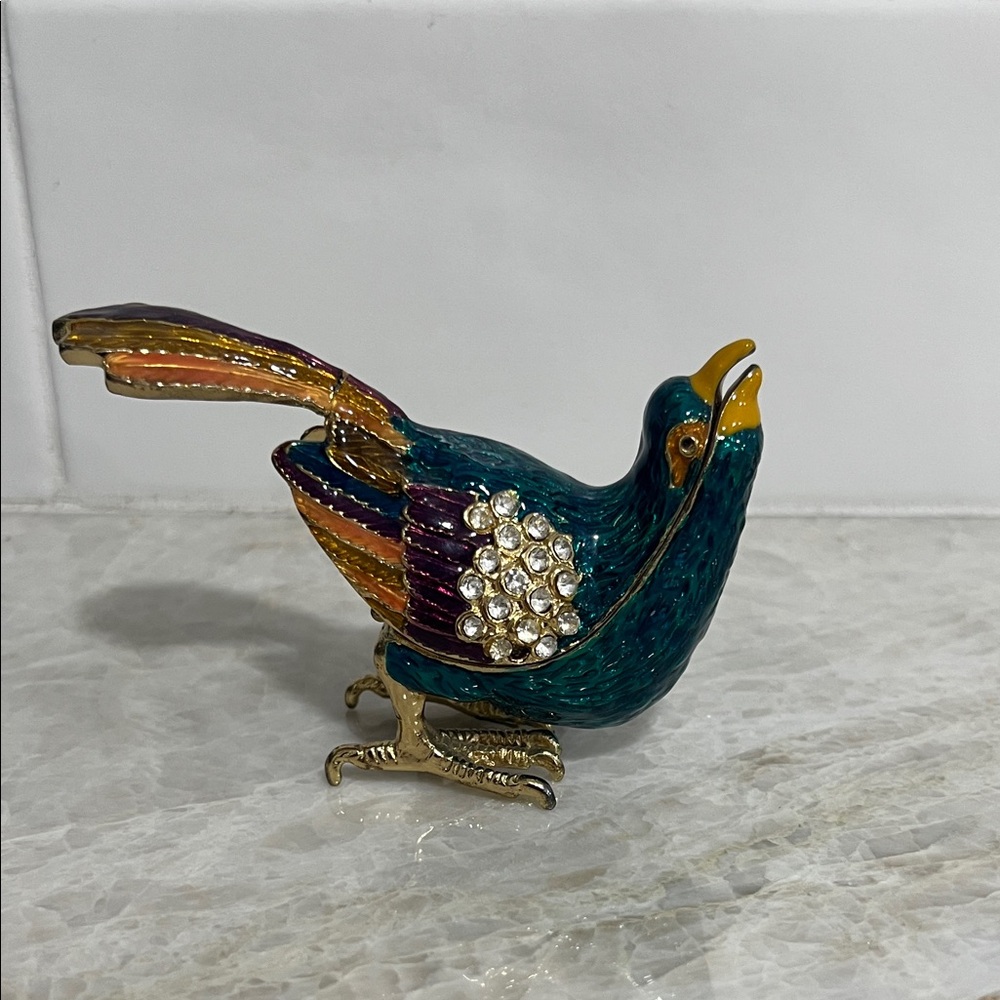 Elegant Multicolor Bird Crystal Trinket Box Figurine